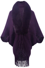 Load image into Gallery viewer, Fashionable Fur Collar Tassel Hem Knitted Shawl Cape