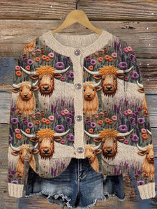 Flower Wild Cow Cozy Knit Cardigan