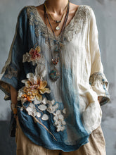 Load image into Gallery viewer, Women's Vintage Oil Painting Floral Art V-neck Shirt