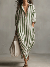 Load image into Gallery viewer, Casual Striped Shirt Bohemian Style Maxi Dress
