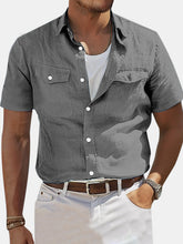 Load image into Gallery viewer, Men's Solid Color Double Pocket Comfortable Cotton And Linen Short Sleeve Shirt