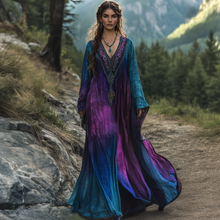 Load image into Gallery viewer, Vintage Viking Tribal Celtic Knot Gradient Linen V-neck Long Kaftan