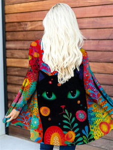 Lovely Cat Floral Art Cardigan