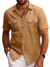 Load image into Gallery viewer, Men's Summer Breathable Double Pocket Solid Color Casual Short Sleeve Shirt