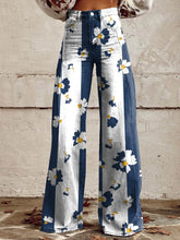 Load image into Gallery viewer, Women&#39;s Blue and White Flowers Print Casual Wide Leg Pants