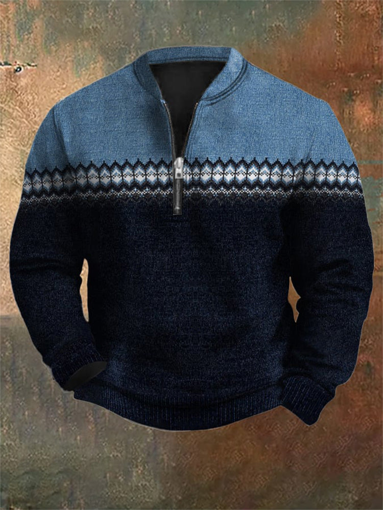 Men's Vintage Printed Casual Zipper Sweatshirt