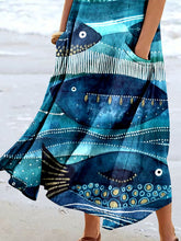 Load image into Gallery viewer, Women's Underwater Fish Stripe Sea Art Print Pocket Casual Resort Comfort Maxi Dress