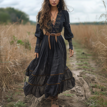 Load image into Gallery viewer, Women's Vintage V-neck Floral Bohemian Pastoral Style Long-sleeved Maxi Long Dress
