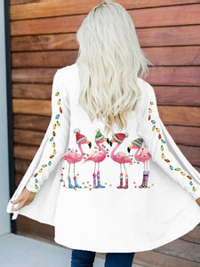 Women's Christmas Flamingo Print Long Sleeve Cardigan