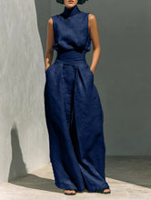 Load image into Gallery viewer, Women's Minimalist Cotton And Linen Blend Sleeveless Blouse And Wide-leg Pants Set