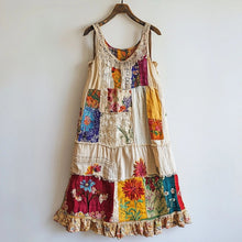 Load image into Gallery viewer, Vintage Floral Pattern Patchwork Art Linen Blend Dress 54ae