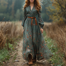 Load image into Gallery viewer, Women's Vintage Country Pastoral Linen Style Long-sleeve Maxi Long Dress