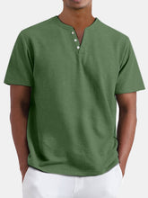 Load image into Gallery viewer, Men's Summer Solid Color Henley Short Sleeve T-shirt