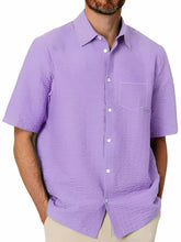 Load image into Gallery viewer, Hawaiian Men's Pleated Fabric Pocket Short Sleeve Shirt