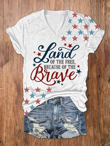 Women's Land Of The Free Because Of The Brave Print T-Shirt