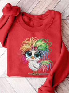 Funny Crazy Chicken Christmas Casual Print Sweatshirt