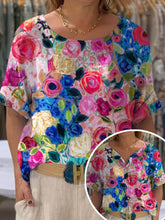 Load image into Gallery viewer, Women's Lovely Floral Art Print Front And Back Wear Short Sleeve Cotton Shirt