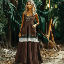 Load image into Gallery viewer, Women's Vintage Outdoor Flower Sub-Patterned Sleeveless Linen Maxi Dress