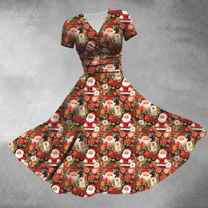 Retro Cute Santa Claus Print Maxi Dress