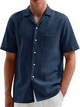 Load image into Gallery viewer, Men's Hawaiian Casual Pleated Fabric Short Sleeve Pocket Shirt