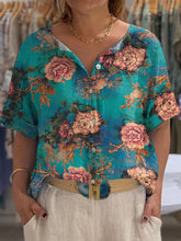 Load image into Gallery viewer, Women's Vintage Lovely Floral Art Print Front And Back Wear Short Sleeve Cotton Shirt