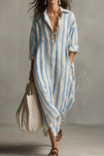 Load image into Gallery viewer, Casual Striped Shirt Bohemian Style Maxi Dress