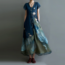 Load image into Gallery viewer, Women's Retro Lotus Art Gradient Short Sleeve V Neck Dress