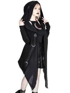 Gothic Style Dark Print Long-Sleeved Hooded Irregular Stitching Print Long Coat