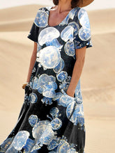 Load image into Gallery viewer, White Spotted Jellyfish Art Printed Women's Linen Pocket Dress