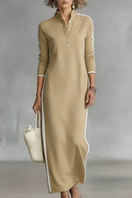 Load image into Gallery viewer, Women's Minimalist White-trimmed Button-down Collar Sweatshirt Dress Maxi Dress