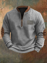 Load image into Gallery viewer, Men's Vintage Western Leather Flag Zip Neck Sweatshirt
