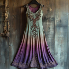 Load image into Gallery viewer, Vintage Tree Of Life Embroidered Gradient Linen Maxi Dress