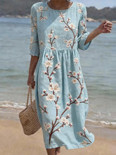 Load image into Gallery viewer, Women's Casual Floral Print Round Neck Dress