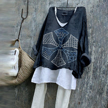 Load image into Gallery viewer, Vintage Embroidered Stitched Textile Art Linen Blend Tunic