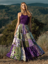 Load image into Gallery viewer, Boho Purple Patchwork Floral Pattern Women's Linen Half-length Skirt