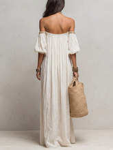 Load image into Gallery viewer, Bohemian Style Off-the-shoulder Pleated Ivory Long Dress