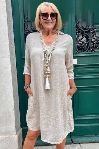 V-neck 3/4 Sleeves Loose Bohemian Dress