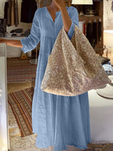 Load image into Gallery viewer, Casual Solid Color Cotton Linen 3/4 Sleeve V-Neck Long Dress