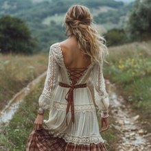 Load image into Gallery viewer, Women's Retro Pastoral Style Lace Long-sleeve Sexy Maxi Long Dress