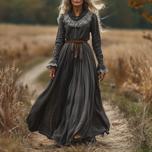 Load image into Gallery viewer, Women's Vintage V-neck Linen Long-sleeve Maxi Long Dress