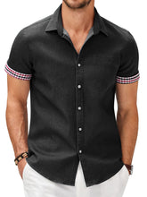Load image into Gallery viewer, Men's Fashion Plaid Linen Patchwork Short Sleeve Shirt