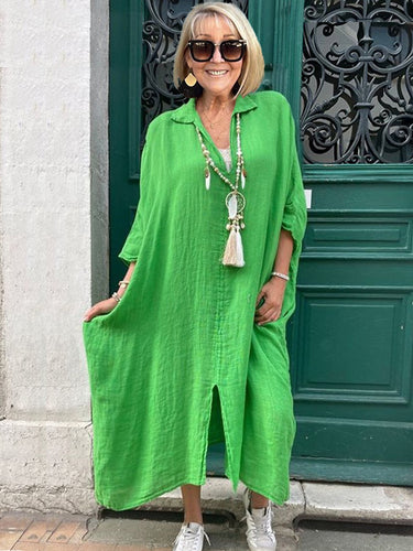 Plus Size Solid Color Casual V-neck Beach Maxi Dress