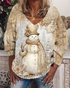 Women's Christmas Print V-neck Sweater