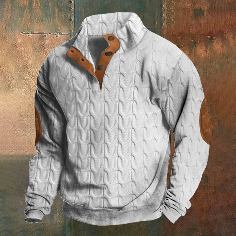 Wearshes Men's Retro Geometric Woolen Standing Collar Button Sweater