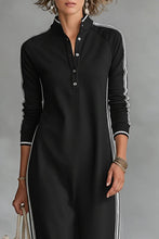 Load image into Gallery viewer, Women's Minimalist White-trimmed Button-down Collar Sweatshirt Dress Maxi Dress