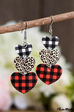 Load image into Gallery viewer, Leopard Plaid Heart Shaped Dangle Earrings