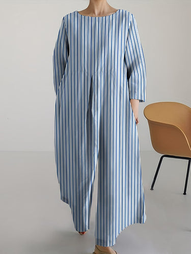 Women's Elegant Striped Pocket Shirt Jumpsuit