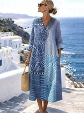 Load image into Gallery viewer, Women's Casual Cotton and Linen Geometric Pattern Printed Loose Short Sleeve Dress