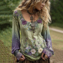 Load image into Gallery viewer, Classy Gradient Purple Lavender And Floral Embroidered Linen Long Sleeve Shirt