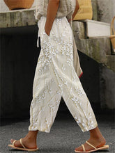Load image into Gallery viewer, Classy Floral Lace Embroidered Linen Blend Cropped Pants